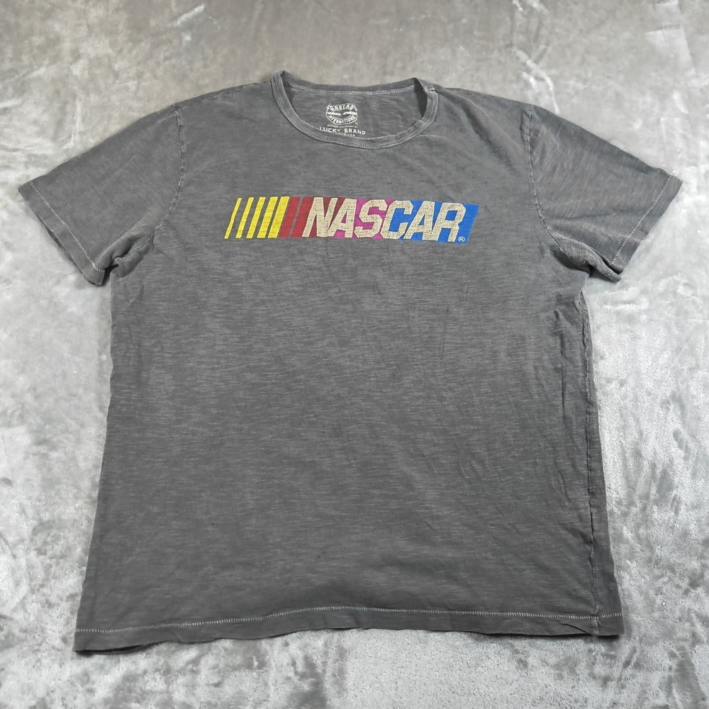 Lucky Brand Nascar Shirt Mens XL Gray Made In USA Racing Vintage Style Soft